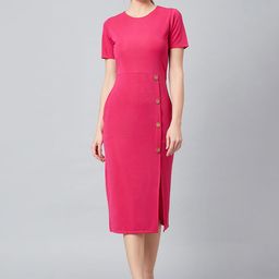 Athena Women Fuchsia Pink Solid Sheath Dress-image-12