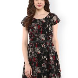La Zoire Black Printed Fit & Flare Mini Dress-image-31