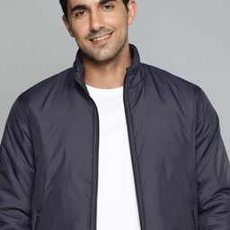 HERE&NOW Men Navy Blue Solid Bomber Jacket-image-86