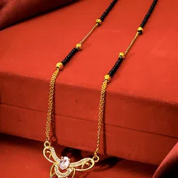 aadita Gold-Plated Black & White American Diamond Studded & Beaded Mangalsutra-picture-37
