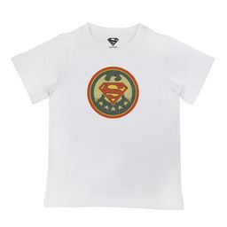 Superman Boys White Printed V-Neck Applique T-shirt-picture-2