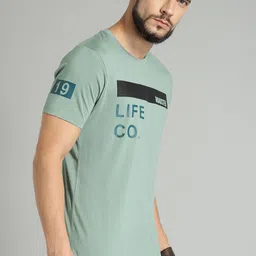 The Roadster Lifestyle Co Men Green Printed Round Neck Pure Cotton T-shirt-image-0