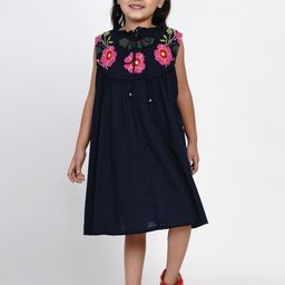 Bitiya by Bhama Girls Navy Blue Solid Fit and Flare Dress-image-25