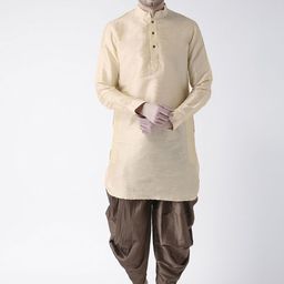DEYANN Men Cream-Coloured & Brown Solid Kurta with Dhoti Pants-picture-16