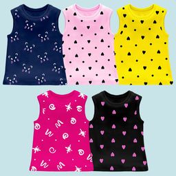 YK Girls Pack Of 5 Graphic Printed Sleeveless T-shirt-image-63