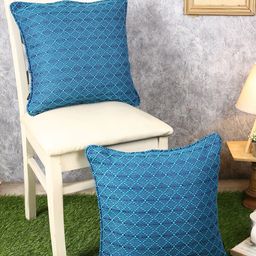 Soumya Blue Set of 2 Geometric Square Cushion Covers-10