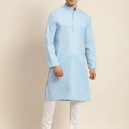 Anug by SOJANYA Men Blue Band Collar Kurta-picture-17