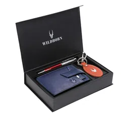 WildHorn Men Blue & Orange RFID Protected Genuine Leather Accessory Gift Set-image-99