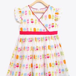 Campana Girls White Printed Wrap Dress-picture-52