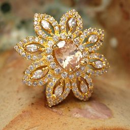 Bhana Fashion Gold-Plated American Diamond Stone Studded Handcrafted Circular Finger Ring-1