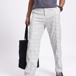 Kook N Keech Men Dapper Checked Panelled Cargo Trousers-image-98