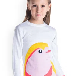 Cherry Crumble Girls White & Pink Animal Graphics Printed Pullover Sweater-image-18