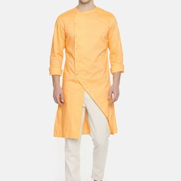 Freehand by The Indian Garage Co Men Yellow Solid Asymmetric Straight Kurta-image-98