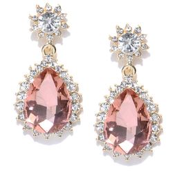 Crunchy Fashion Gold-Toned & Peach-Coloured Teardrop Shaped Drop Earrings-image-102