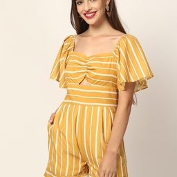 ELLE Women Mustard Yellow & White Striped Playsuit-33