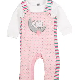 MeeMee Infant Girls White & Pink Solid T-shirt with Dungarees-picture-58