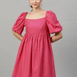 STREET 9 Fuchsia Square Neck Fit and Flare Dress-image-4