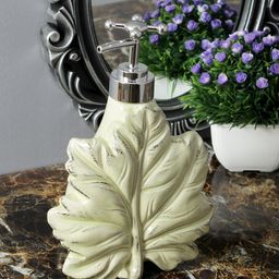 A Vintage Affair- Home Decor Yellow & Silver-Toned Maple Leaf Ceramic Liquid Soap Dispenser-26