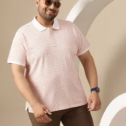Sztori Plus Size Geometric Print Polo Collar Pure Cotton T-shirt-image-56