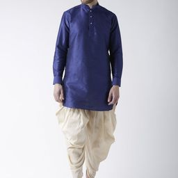 DEYANN Men Blue & Cream-Coloured Solid Kurta with Dhoti Pants-16
