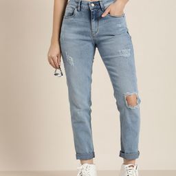 HERE&NOW Women Slim Fit Mildly Distressed Heavy Fade Stretchable Jeans-image-98