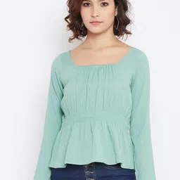 Imfashini Women Sea Green Solid Peplum Top-picture-20
