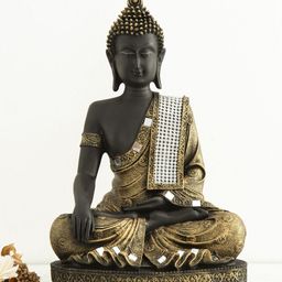Home Centre Black & Gold-Toned Corsica Embellished Buddha Figurine Showpiece-7