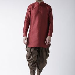 DEYANN Men Maroon & Brown Solid Kurta with Dhoti Pants-picture-3