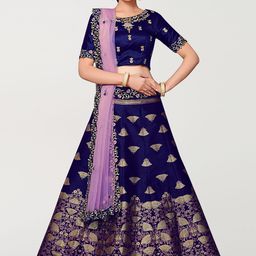 MIMOSA Navy Blue & Purple Embroidered Semi-Stitched Lehenga & Unstitched Blouse with Dupatta-image-0