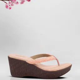 Mochi Rose Gold Embellished Party Wedge Heels-15