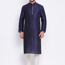 Sanwara Men Blue Solid Handloom Straight Kurta-picture-43
