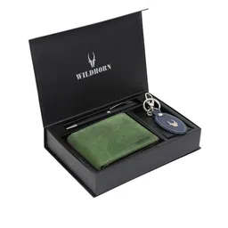 WildHorn Men Green & Blue RFID Protected Genuine Leather Accessory Gift Set-image-32