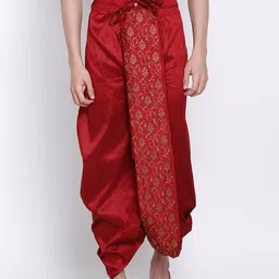 Sanwara Men Red Solid Relaxed Fit Art Silk Dhoti-picture-16