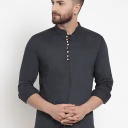 Purple State Men Charcoal Grey Solid Straight Kurta-image-55