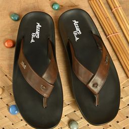 Azzaro Black Men Brown & Black Solid Thong Flip-Flops-picture-19