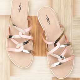 Shezone Women Pink & Gold-Toned Colorblocked Open Toe Flats-22