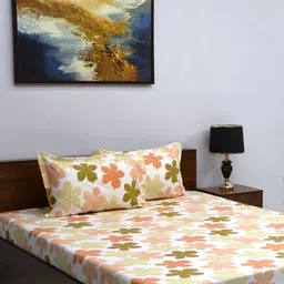 BOMBAY DYEING White & Olive Floral Microfiber 160 TC Queen Bedsheet &2 Pillow Covers-image-94