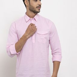 Rodamo Men Pink Solid Straight Kurta-image-60