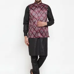 Jompers Men Maroon & Black Printed Kurta & Churidar with Nehru Jacket-image-54