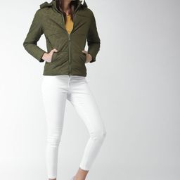 Mast & Harbour Women Olive Green Printed Puffer Jacket-image-51