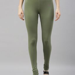 TWIN BIRDS Women Olive Green Solid Churidar-Length Leggings-image-51