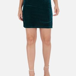Trend Arrest Women Green Solid Velvet Pencil Mini Skirt-image-45
