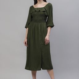 Athena Women Olive Green Solid Empire Dress-picture-26