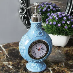A Vintage Affair- Home Decor Blue & White Vintage Clock Liquid Soap Dispenser-39