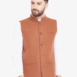 even Men Brown Solid Pure Woolen Woven Nehru Jacket-image-45