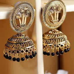 ANIKAS CREATION Gold-Toned & Black Dome Shaped Jhumkas-picture-36