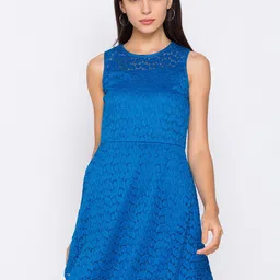 Globus Women Blue Self Design Fit and Flare Dress-picture-14