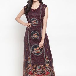 Secret Wish Maroon & Black Printed Nightdress-image-87