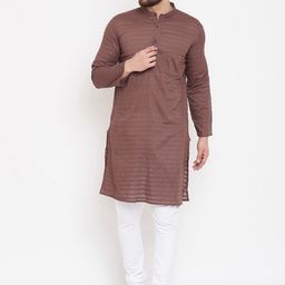 even Men Brown Woven Design Straight Kurta-image-32