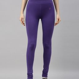 TWIN BIRDS Women Purple Solid Churidar-Length Leggings-image-53